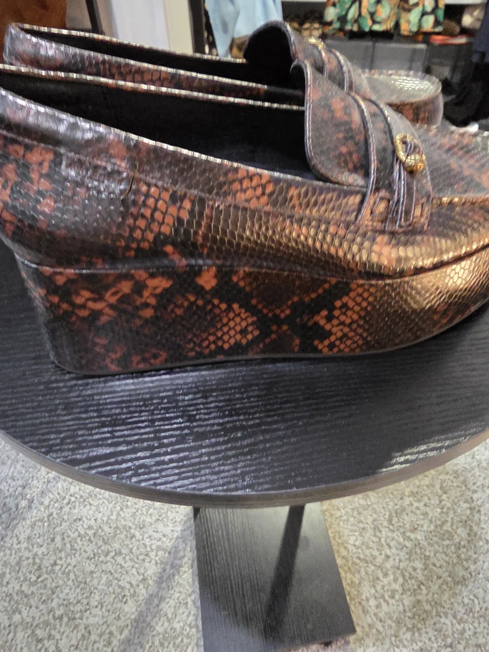 NWOT Kurt Geiger Mayfair Platform Womens Brown Snake-Embossed Leather Loafers